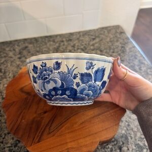 Vintage Royal Delft Blue & White Floral Bowl – De Porceleyne Fles Hand Painted C